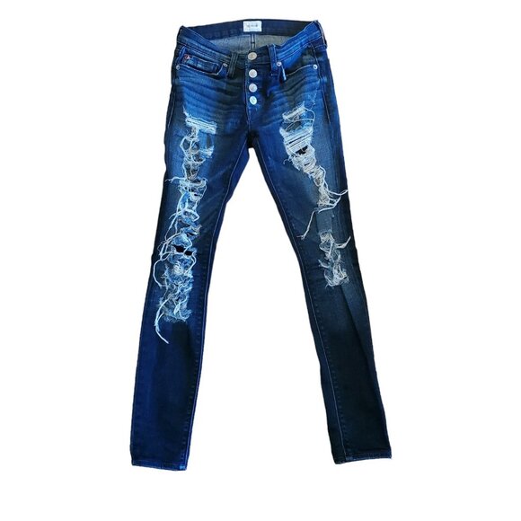 Hudson Ciara S. Distressed Dark Wash Skinny Jeans Exposed Button Mid Rise sz 23 - Picture 1 of 7